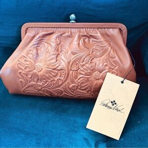 PATRICIA NASH Burnished Tooled Leather  Kisslock Crossbody Clutch Bag NWT